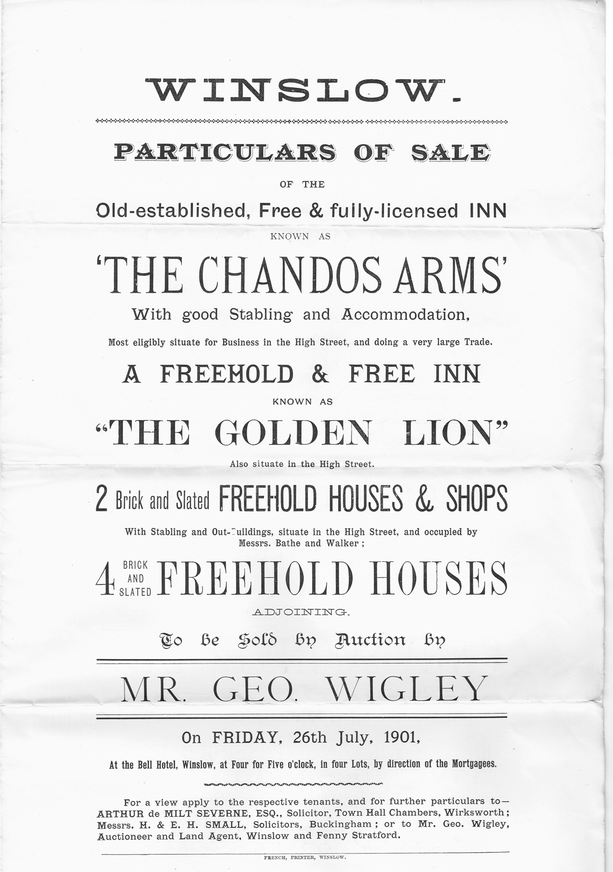 Sale poster for Chandos Arms and Golden Lion